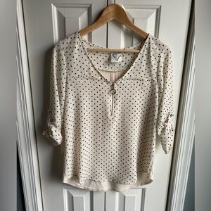 Janet Chung Womens Ivory Polka Dot Roll-Tab Sleeve Blouse Size Medium